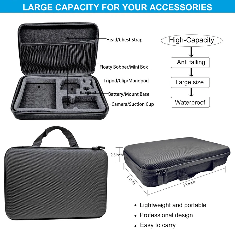 Zubehör-Set für GoPro Hero 13 Black, Tragetasche, wasserdichtes Gehäuse, Stativ-Set für GoPro Hero13 – Detail 3