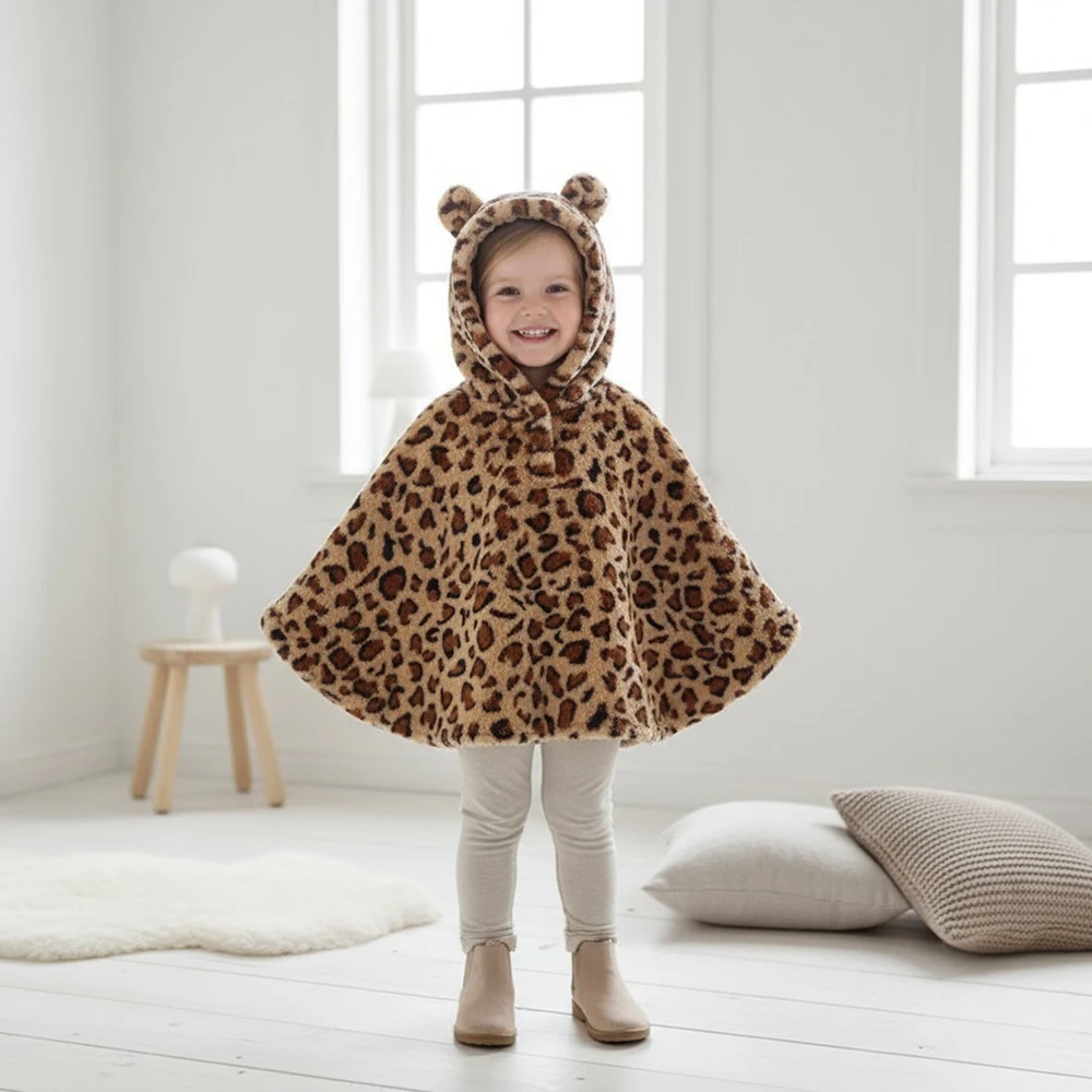 

Toddler Baby Girls Cute Hooded Fleece Plush Cape Cloak Coat – Kids Warm Shawl Poncho, Winter Outdoor & Party Outfit