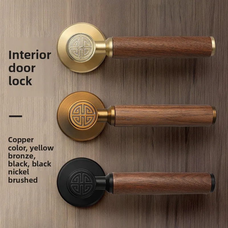Vintage Magnetic Mute Door Lock Walnut Wood Handle Bedroom Bathroom Interior Room Household Security Hardware Fitting