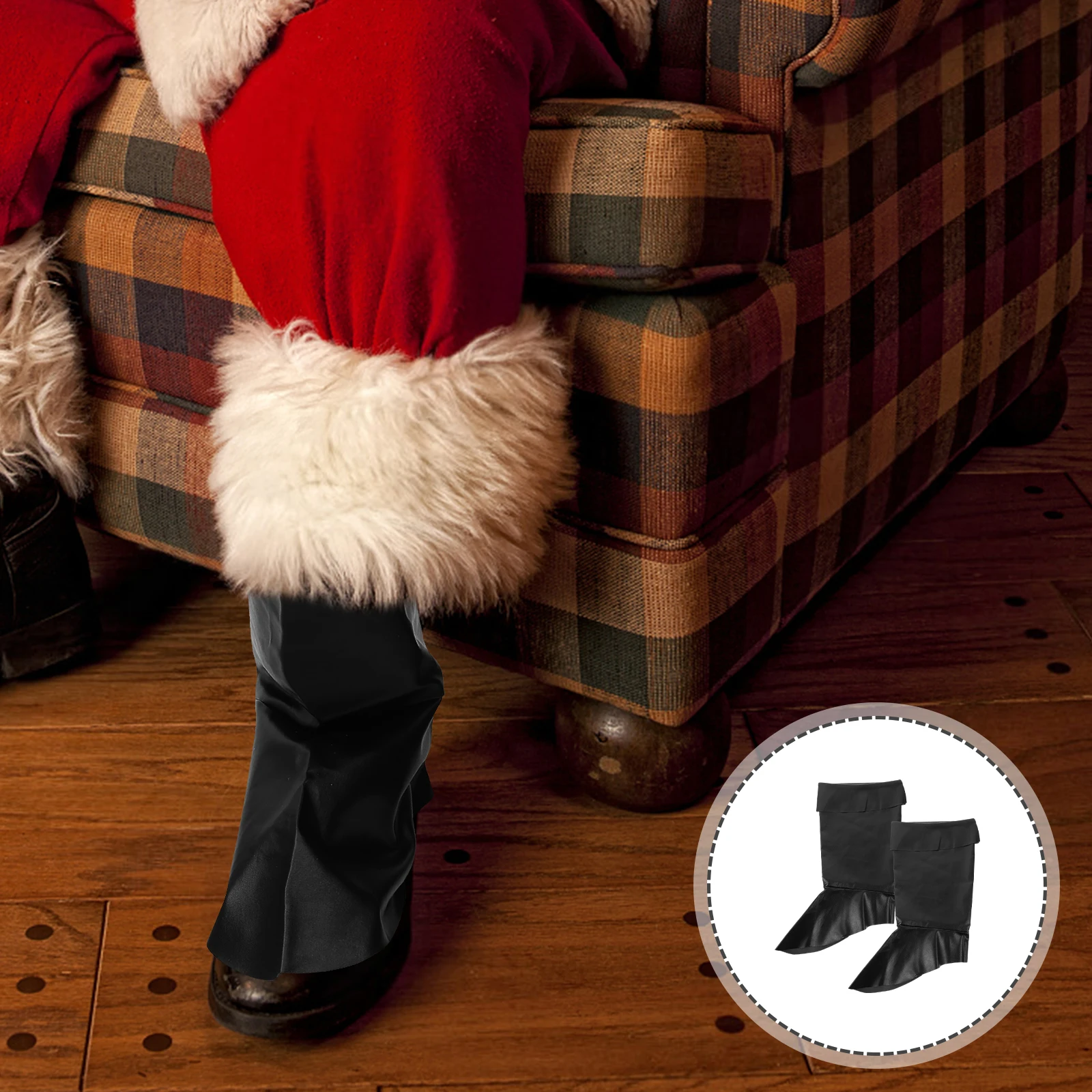 

Black Cover Durable PU Christmas Santa Claus Cosplay Shoe Party Favor Santa Costume Accessories Shoe Decor