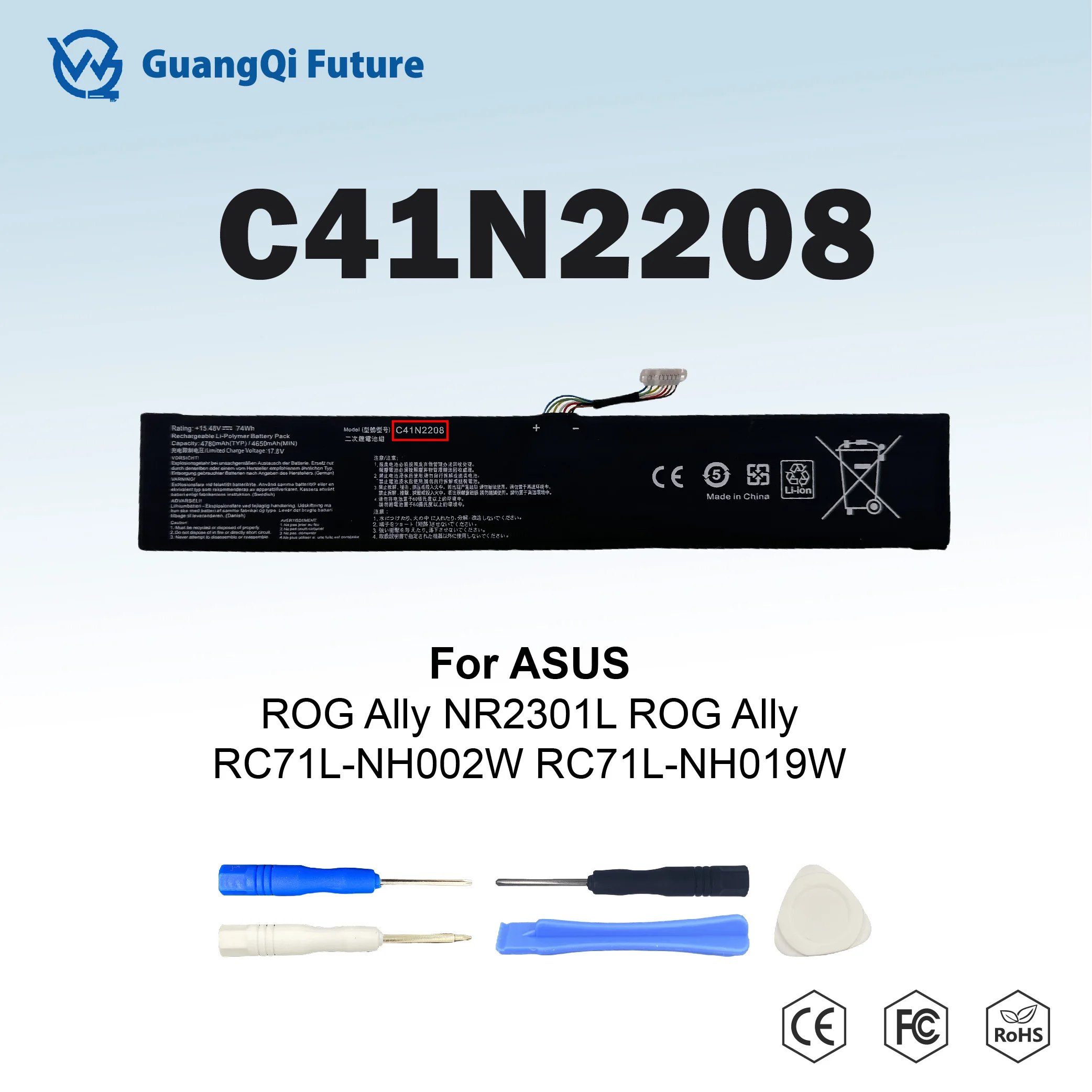 C41N2208 High Capacity 74Wh Battery For ASUS ROG ALLY Gaming Handheld Series of RC71L/PC71L Mod Upgrade Free All Tools