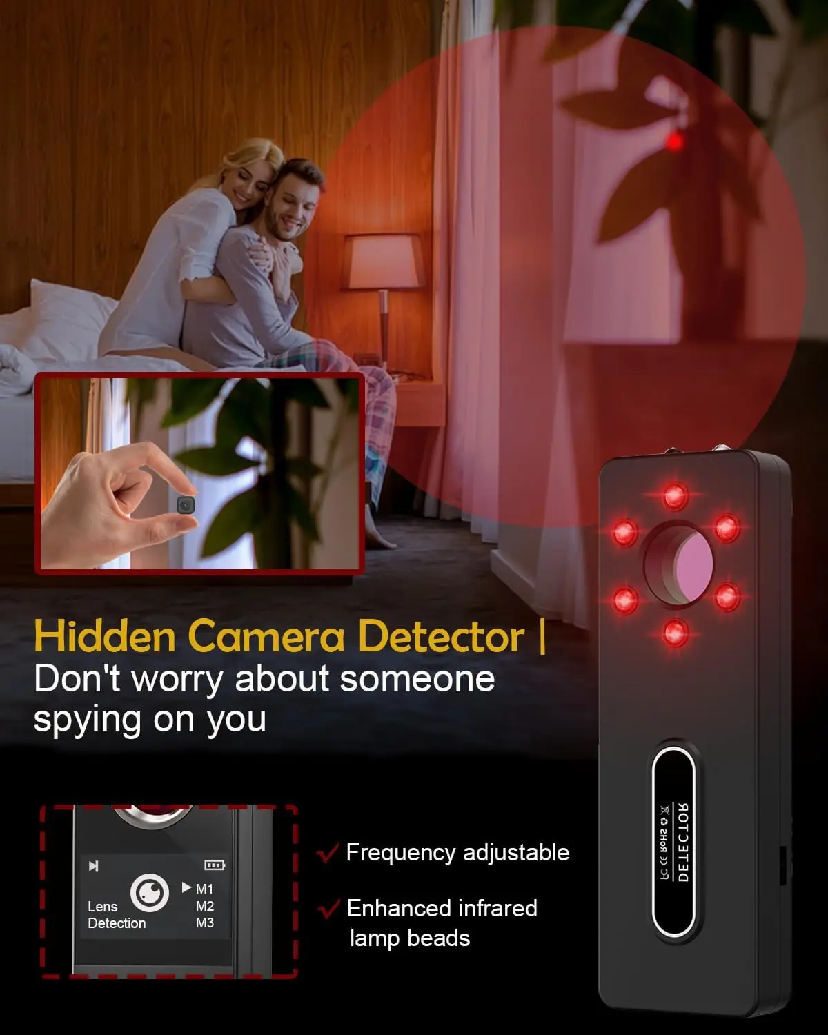 Détecteur de caméra cachée, Mini Bug GPS, dispositif d'écoute, Protection de la vie privée, Gadgets d'espionnage, détection pour salle de bain d'hôtel