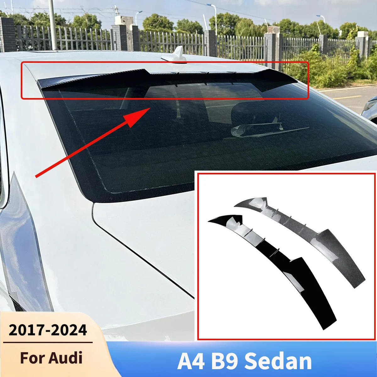 

Car Spoiler Wing for Audi A4 B9 Sedan 2017-2024 Rear Roof Window Lip Upper Guard Board Tuning Tail Fin Lid Body kits Accessories
