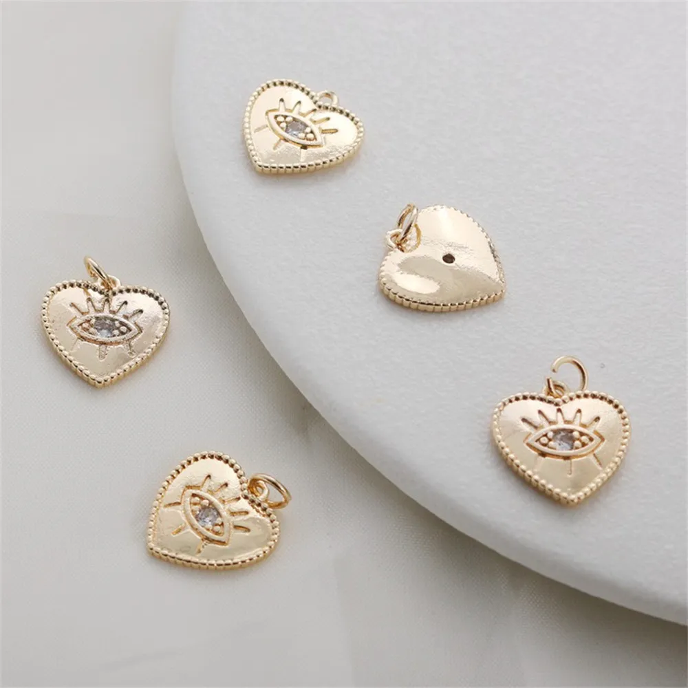 

1pcs 14k Gold-packed Color Zircon Love Peach Angel Eye Pendant Diy Jewelry Bracelet Necklace Ear Pendant Accessories Charm