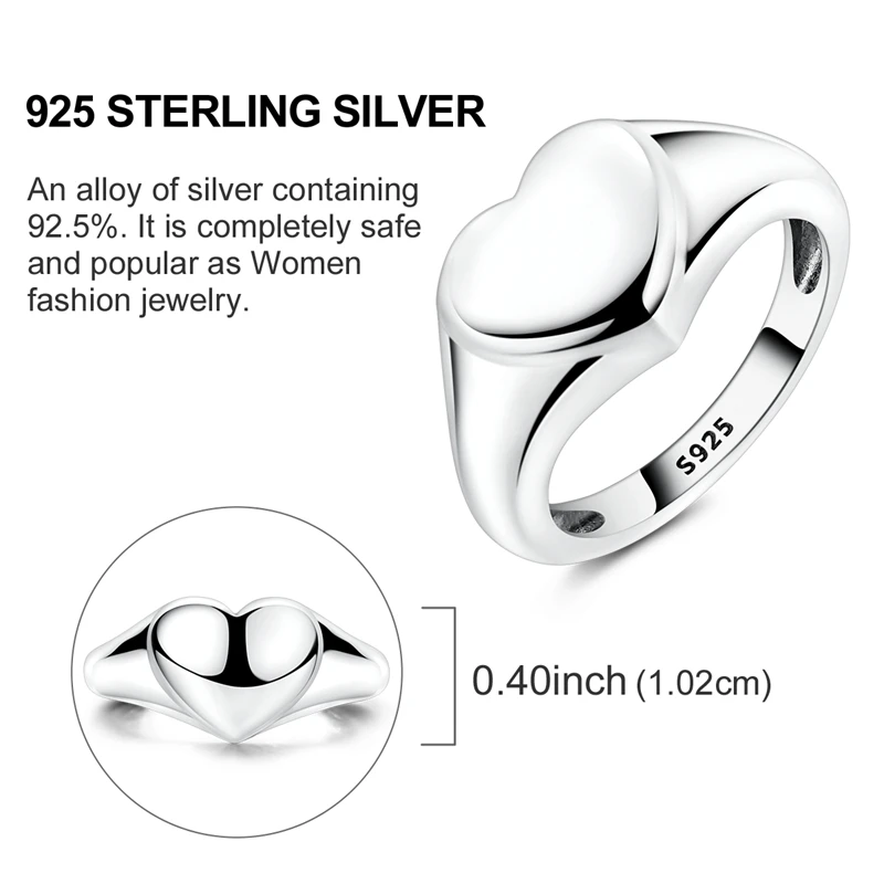 Women's 925 Sterling Silver Heart Ring