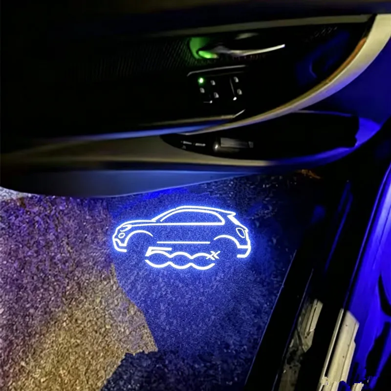 2 Stück LED Auto-Willkommens-Tür-Geisterschattenlichter Emblem-Zubehör für 500X 2012-2023 2015 2016 2017 2018 2019 2020 500L 2013-2019