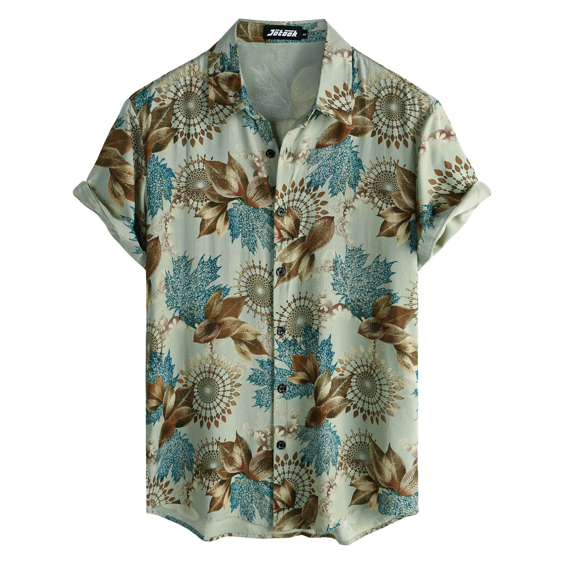 Popular 3D printed slim fit shirt with lapel short sleeved shirt flower and leaf pattern men's Open Stitch shirt