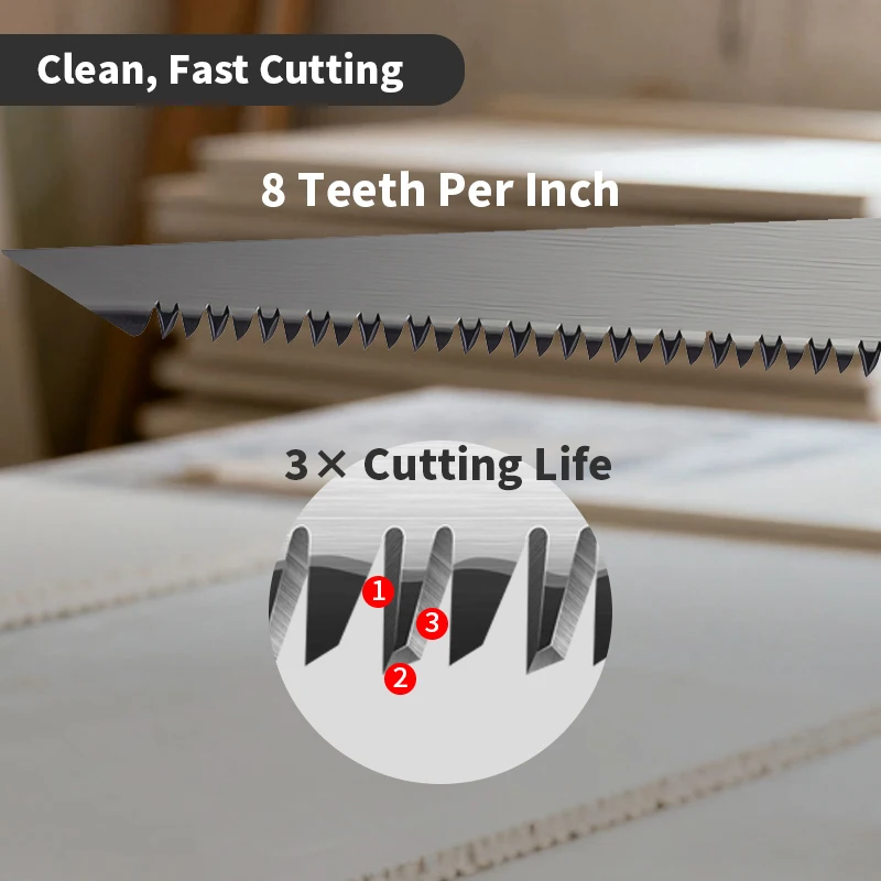 Folding Drywall Jab Saw 8 TPI Steel Blade with Triple Ground Teeth Ergonomic Handle for Wallboard Cutting with Storage Bag view 3