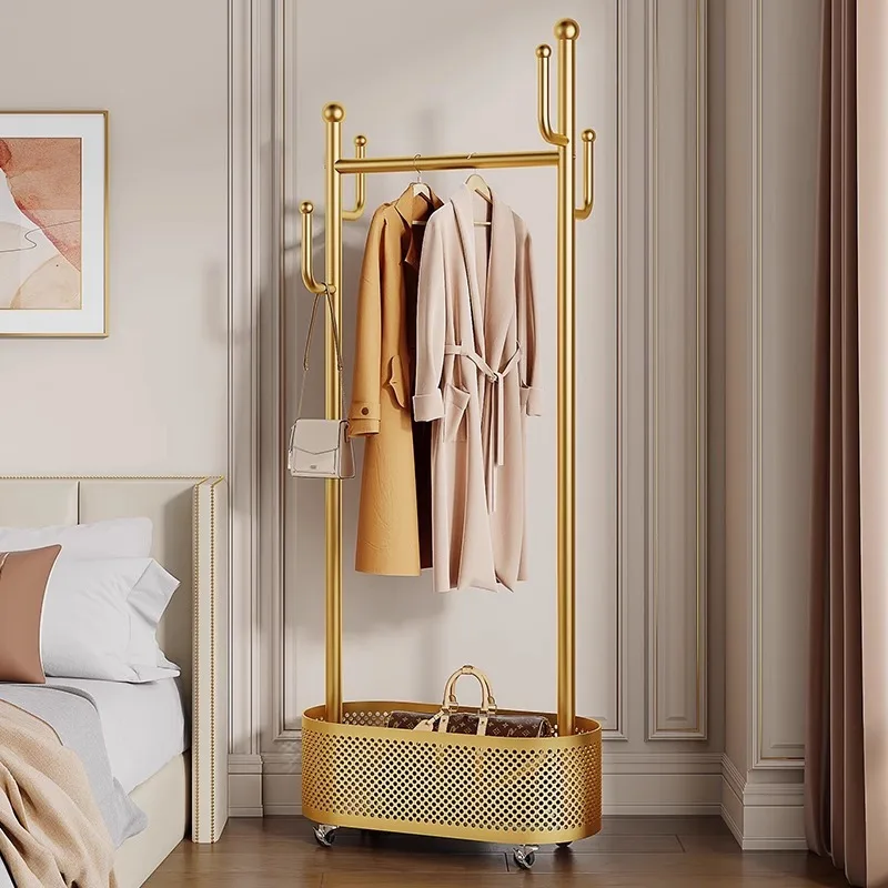 Floor standing bedroom clothes hanger, detachable with wheels, household light luxury clothes hanger, simple clothes hanger