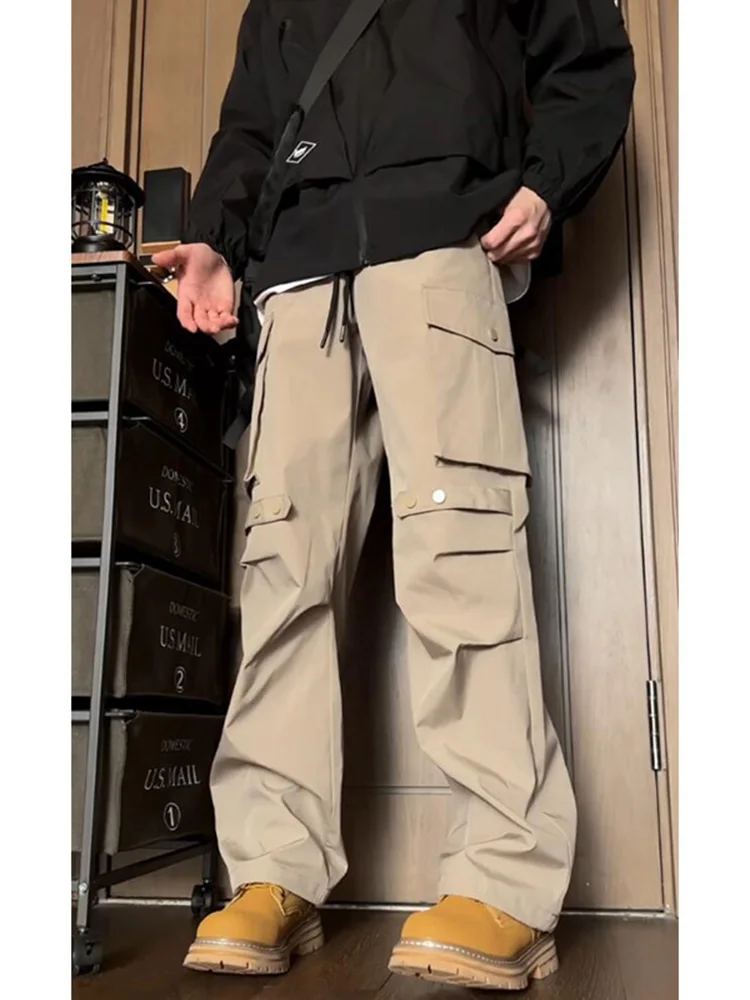 

Мужские повседневные рабочие брюки цвета хаки, весенне-осенние, свободные, прямого кроя, в японском ретро-стиле, с большими карманами, для отдыха, длинные