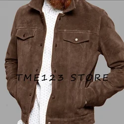 Men's Suede Jacket Single Breasted Lapel Vintage Punk Biker Coat Techwear Motobecane Fishing Coats Man Jackets Fashion Suits