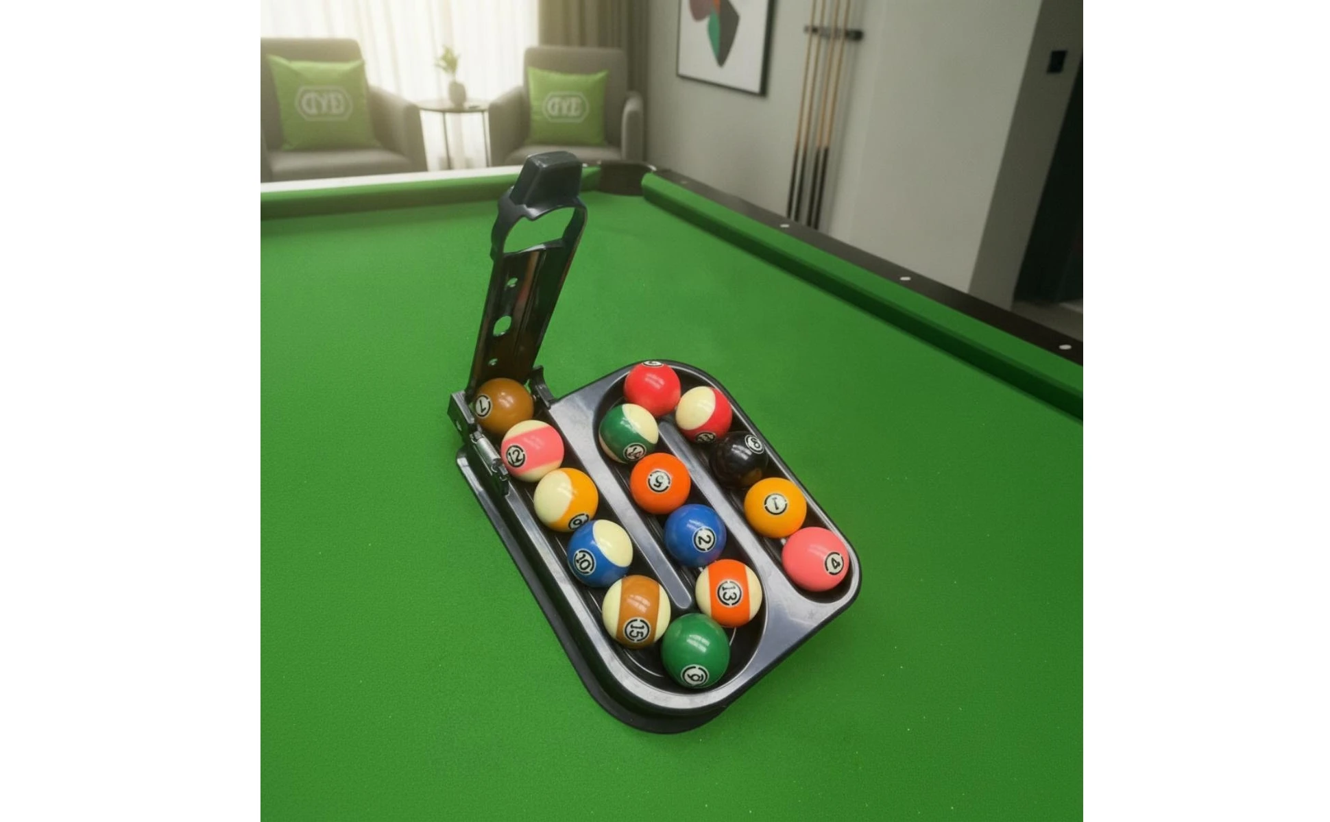 Billiard Rack with Guide Arm Consistent Ball Setup Template Billiard Ball Rack Glossy Tight for Beginners, Solo Practice