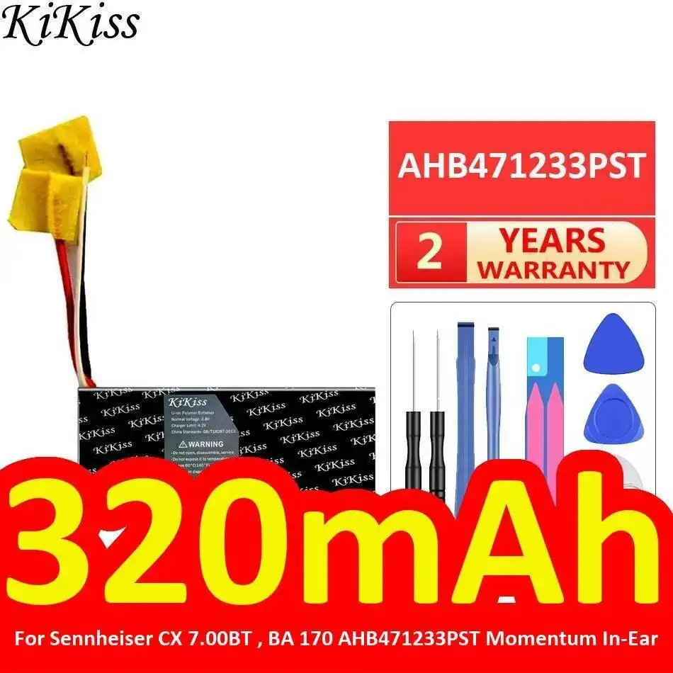 

В-вкладыши, аккумулятор 320 мАч для Sennheiser CX 7.00BT BA170 AHB471233PST Momentum 471233, 3 кабеля, высокая емкость