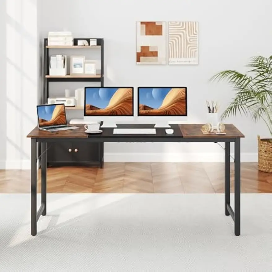 Heavy Duty Metal Frame Laptop Table, Rectangle Home Office Conference Table, Meeting Room Desk, Working Task Workstation for Stu