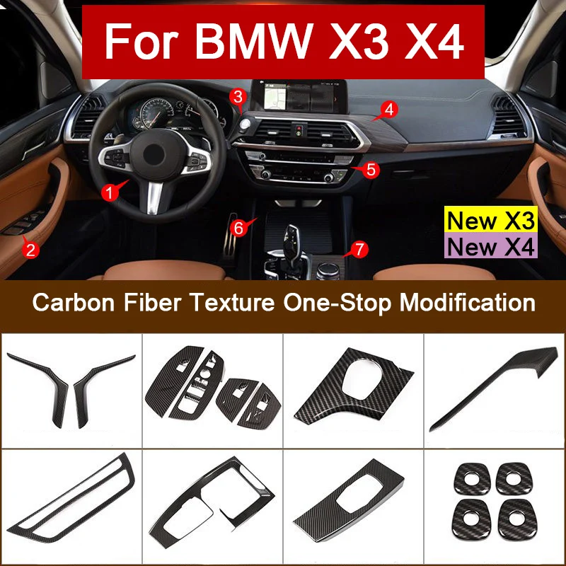 

For BMW X3 X4 G01 G02 2018-2024 Carbon Fiber Center Console Panel Cover Gear Shift Frame Replacement Durable Trim Car Accessorie
