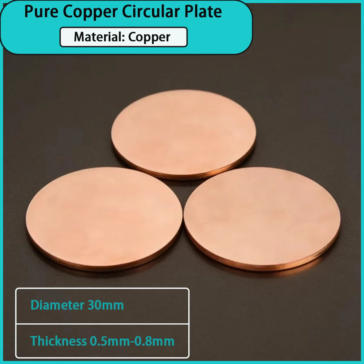 Thick 0.5mm-0.8mm pure copper circular plate with a diameter of 30mm is used for electrical accessories, conductive gaskets, etc
