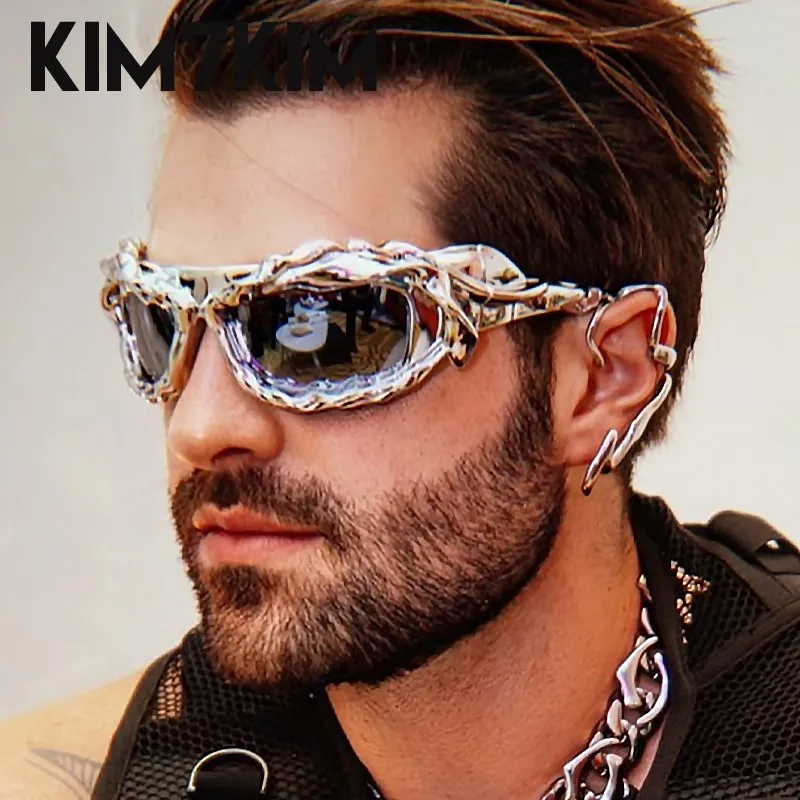 Steampunk Y2k Twisted Sunglasses Men Women 2024 Luxury Brand Designer Trendy Hip Hop Cyberpunk Sun Glasses Male Shades Lentes