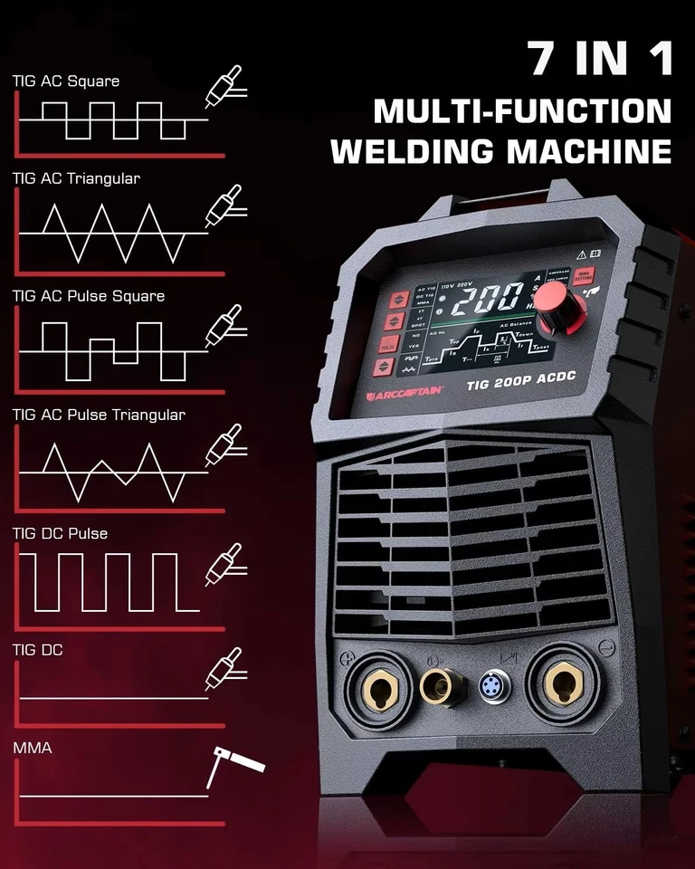 ARCCAPTAIN European Standard New Tig Welding Machine AC/DC 230V 200A Portable Triangular HF TIG MMA Welder IP21S Protection