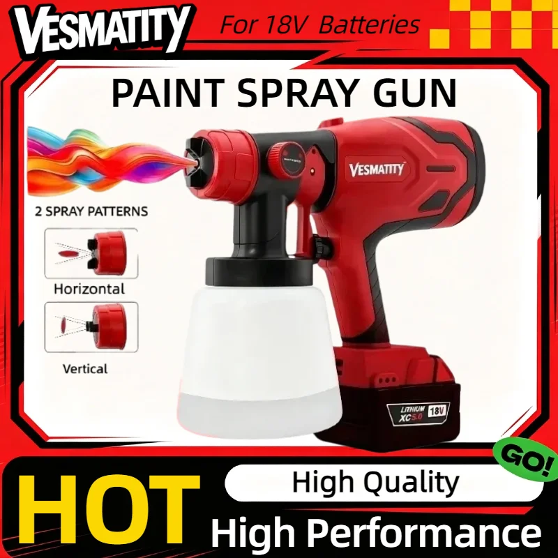 800ML Tank Cordless Electric Paint Sprayer 600W 39000RPM Brushless Spray Gun for Auto Wall Furniture Use For Milwaukee Battery