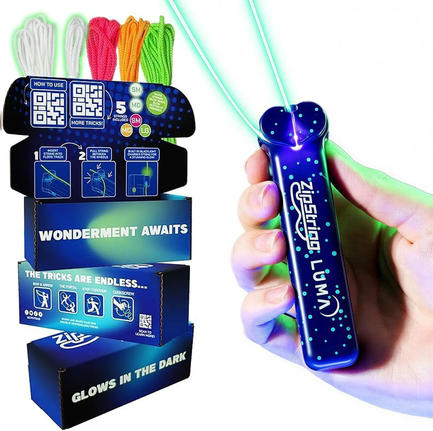 

Glow-in-the-Dark String Toy with LED, USB-C Rechargeable, Endless Tricks & Shapes for Kids & Adults