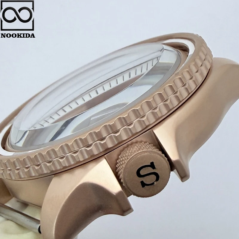 NOOKIDA 41.5mm PVD RoseGold Brushed Watch Case Mineral Glass Bezel 3.8 o'clock Crown Fit NH35/36/4R Movement Watch Accessories