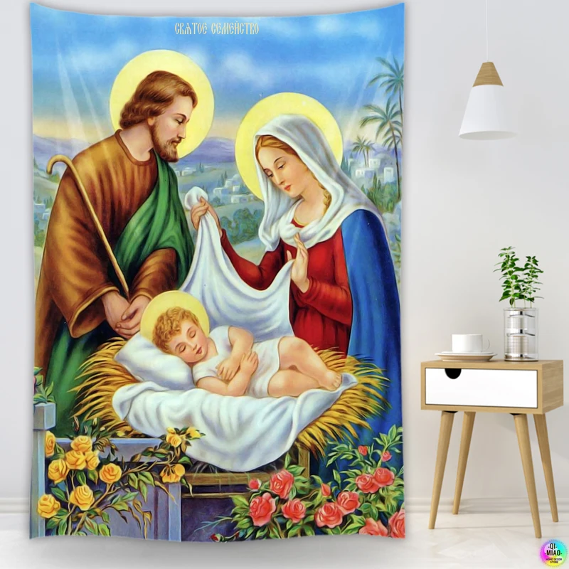 Holy Family Tapestries Christmas Wall Decor Bless Kids Christian Believers Wise Men Wall Hanging Easter Christ  Home Decoration