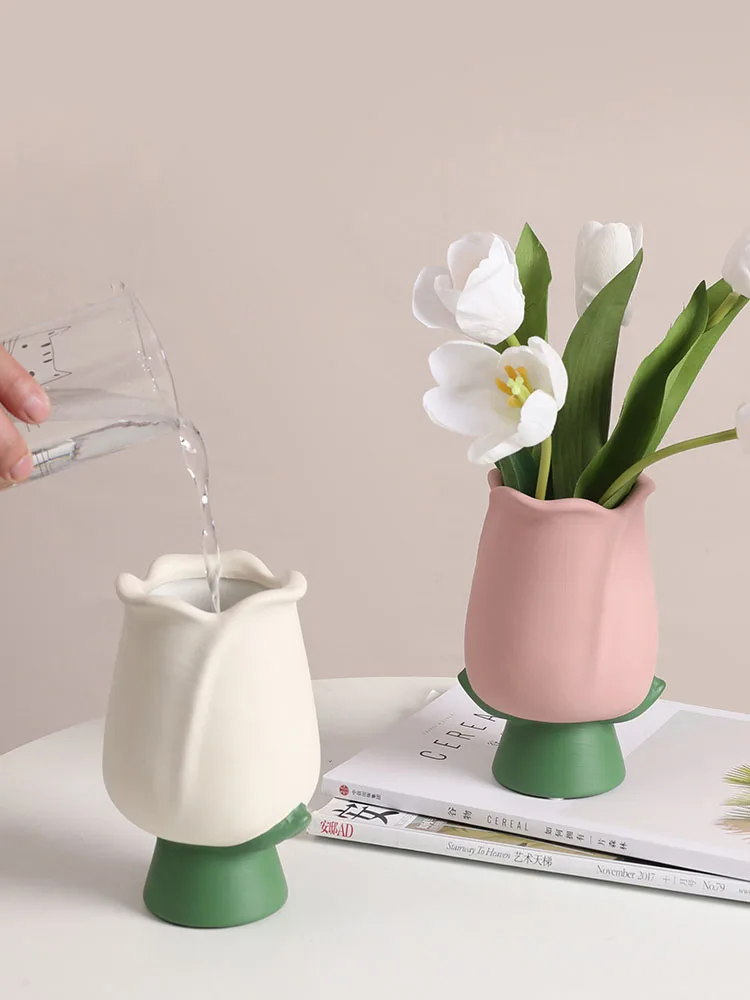 Ceramic Tulip Vase Hydroponic Pot Exquisite Three-dimensional Arrangement Room Office Ornament