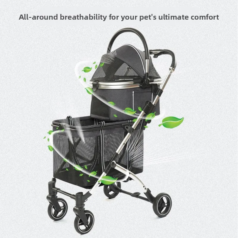 Large space upper and double-layer pet cart multi-cat dog cart removable pet cart