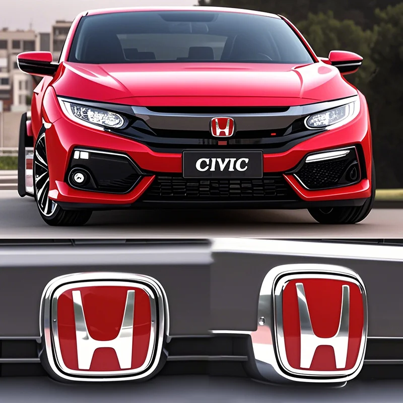 Car Mirror surface Logo Front Grille Trunk Steering Wheel Decoration Accessories For 2006-2019Honda Civic 8th 9th 9.5th 10th Gen