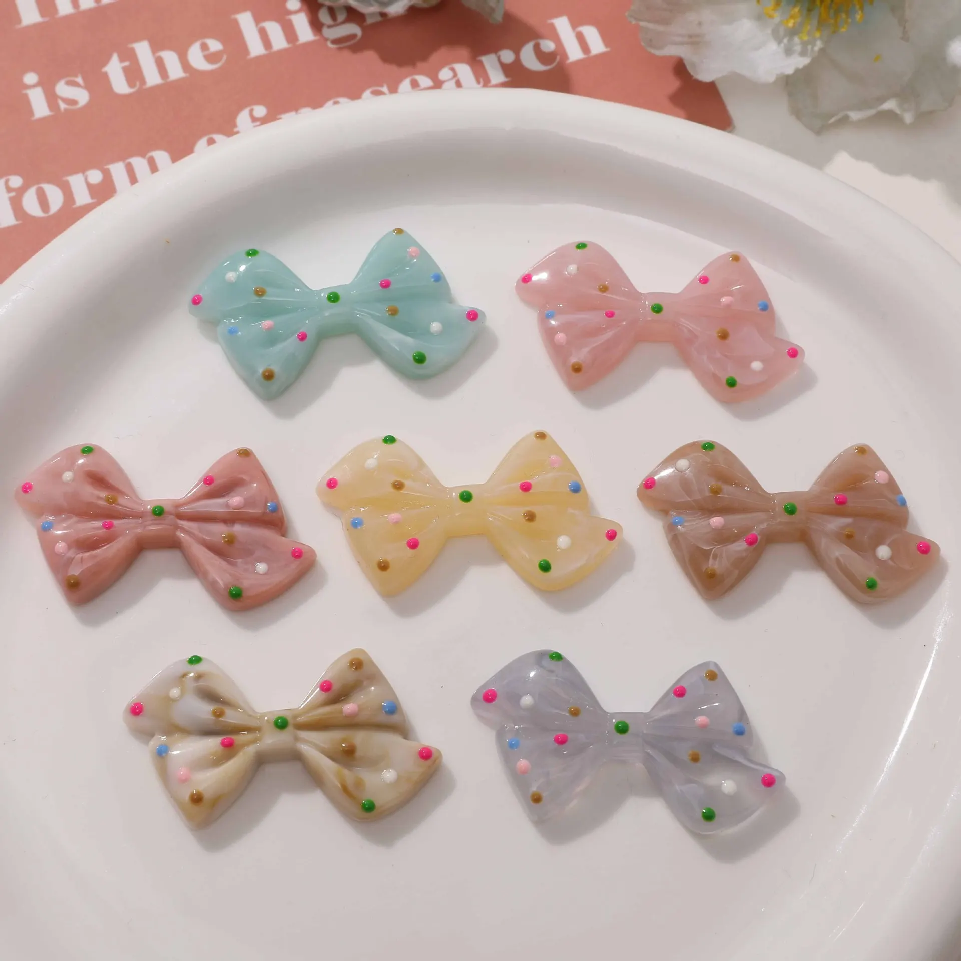 2pcs Cute Enamel Color Dot Bow Resin Flatback for Jewelry Making DIY Polka Dot Jelly Scrapbooking Embellishments Crafts Charms