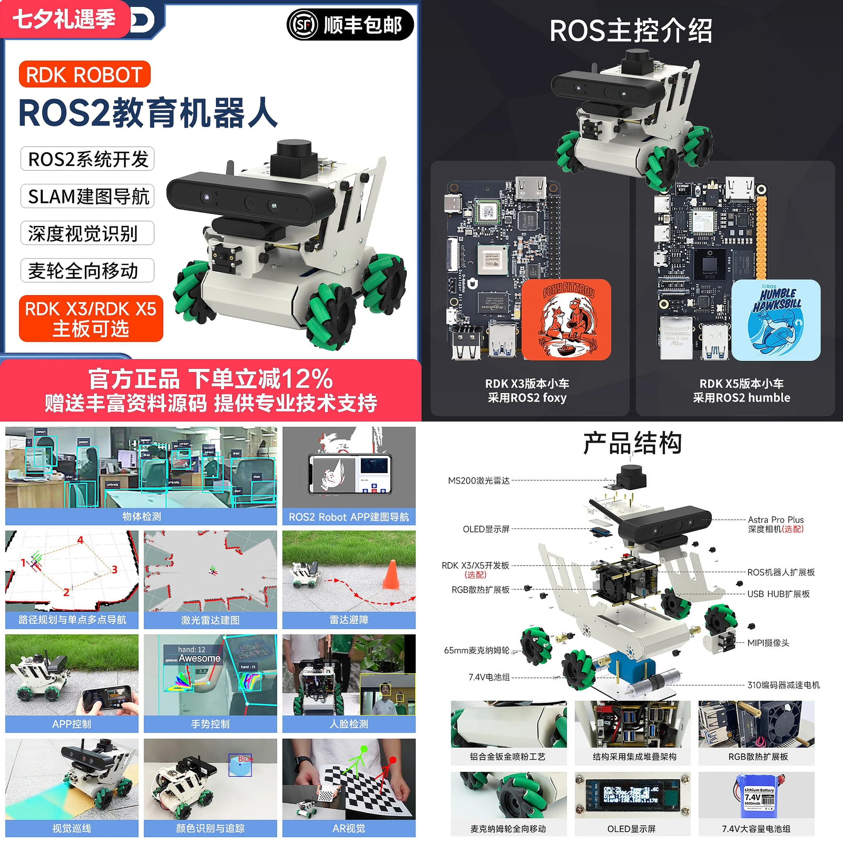 Yabos Intelligent, sweet potato RDK X5 robot AI vision SLAM mapping navigation X3 unmanned car ROS2