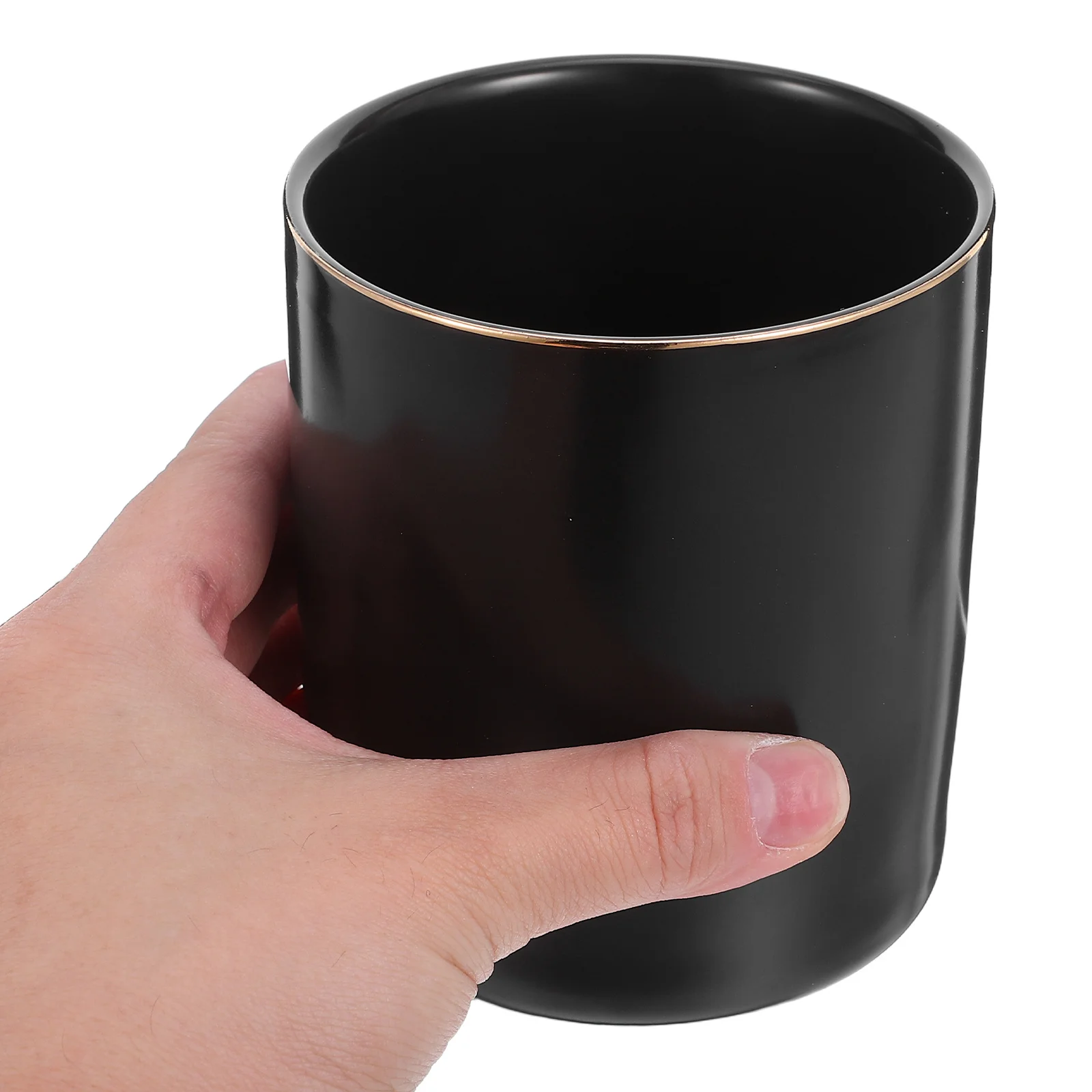 

Ceramic Pen Holder Black Gold Rim Pure Color Makeup Pot Toothbrush Container Desk Organizer Office