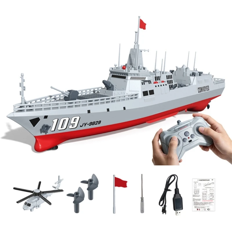 77HD Remote Control Boat Toy with 2.4 GHz Steering, Water Action Feature, Twin Drive Power and Warship Model for Pond and