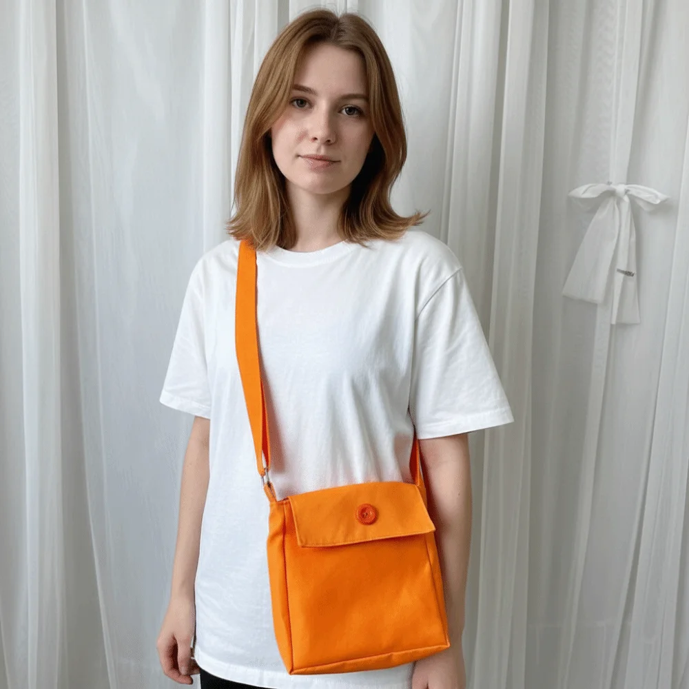 Cloth Small Crossbody Bags Orange Color Square Shape Messenger Bags Adjustable Strap Phone Bag for Women Girls Children