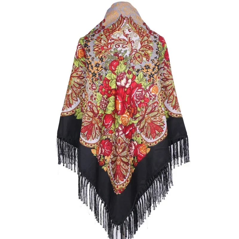 Large Size Square Shawl Women Scarf Warm Bohemian Cloak Print Vintage Fringed Beach Party Cape Blanket Wraps Designer Size 63in