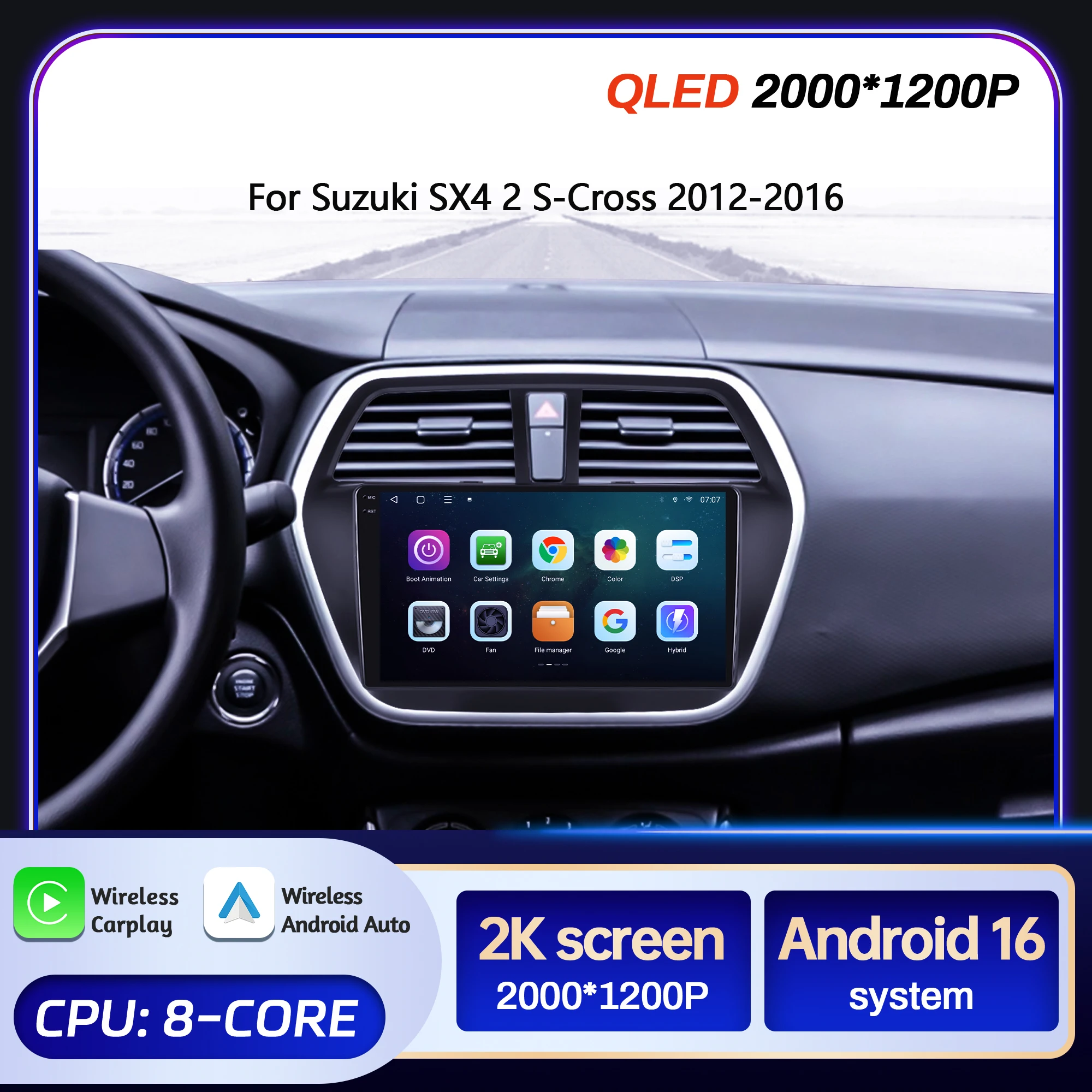 9 inch Car Radio Android 16 For Suzuki SX4 2 S-Cross 2012-2016 BT Carplay Multimedia Navigation Head Unit 2K QLED Screen