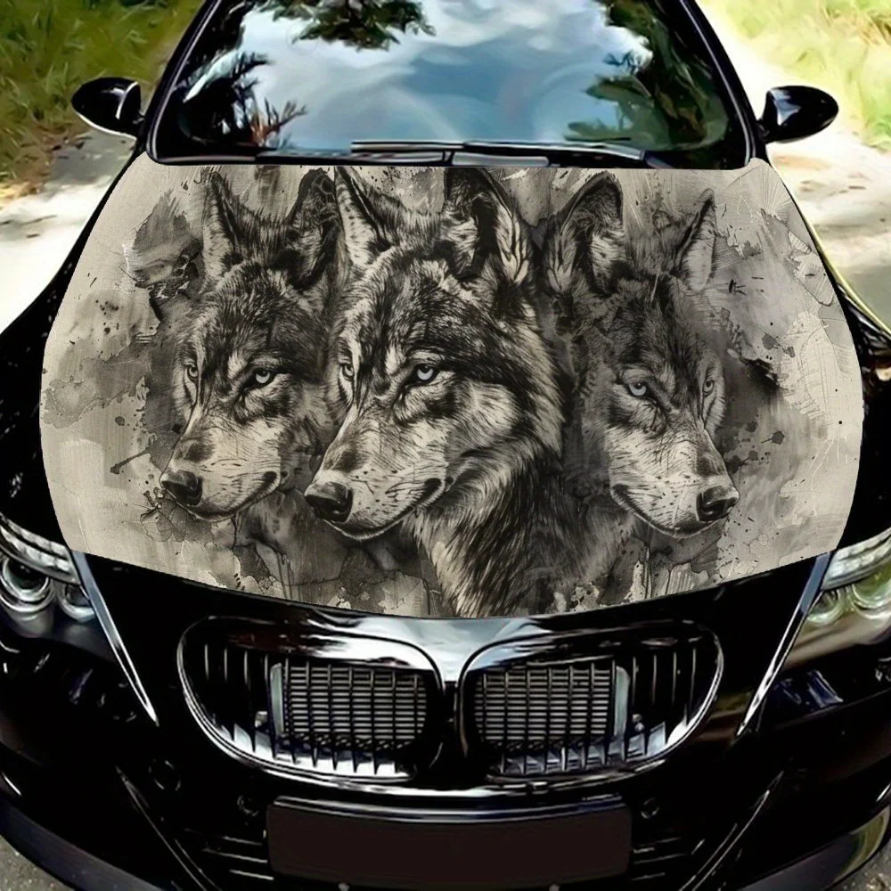 

Gothic Ink Wolf PVC Car Vinyl Wraps, Self-Adhesive Waterproof Car Hood Decal Sticker, Car Decoration Protection Stickers for Tru