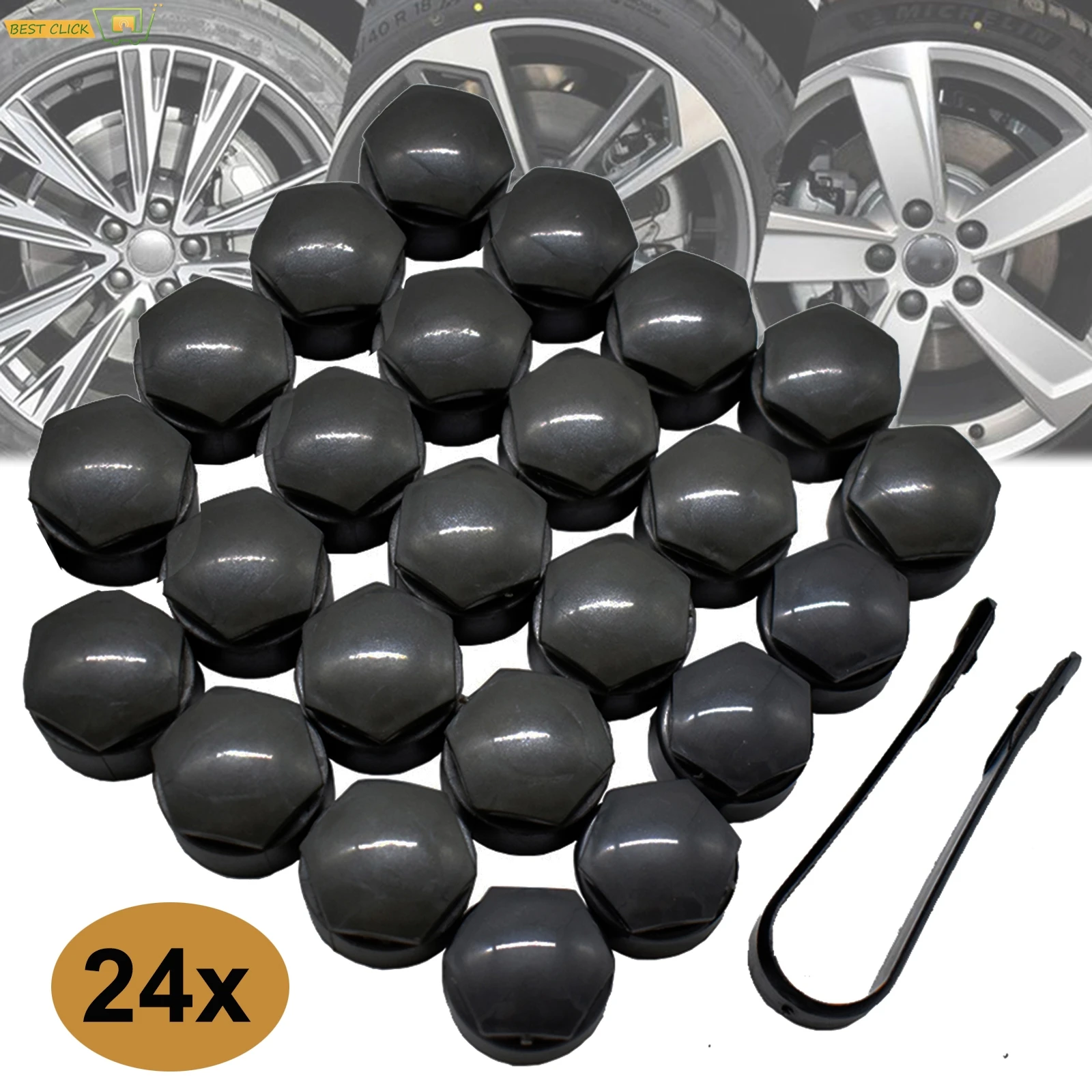 24x Car Wheel Nut Caps Accessories Auto Tyre Hub Screw Anti-Rust Protection Vehicle Bolts Studs Cover Black For Audi A4 A6 Q3 Q5