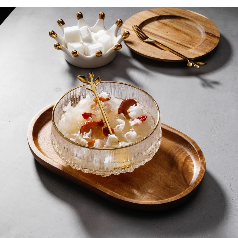 Phnom Penh Ice Crystal Bird's Nest Bowl Log Set Glass Tableware Dessert Fruit Salad Tremella Syrup