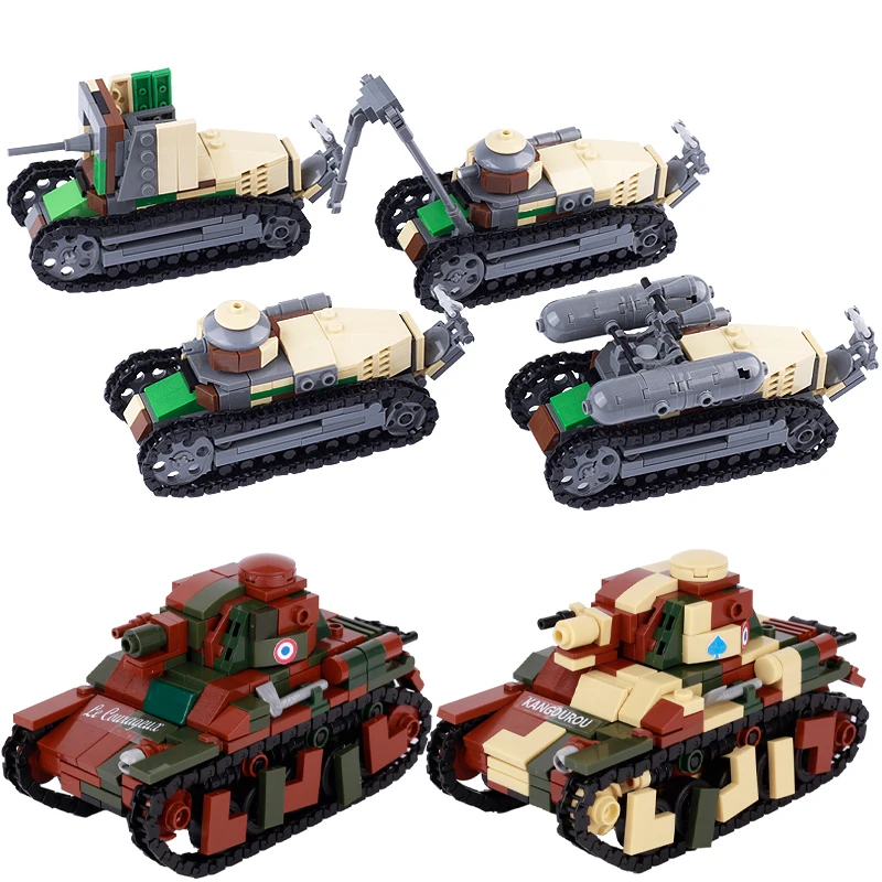 WW2 FT17 Tank Military Building Blocks Germany Soldier Weapon WW1 France Army Figures Car Bricks Toys For Children