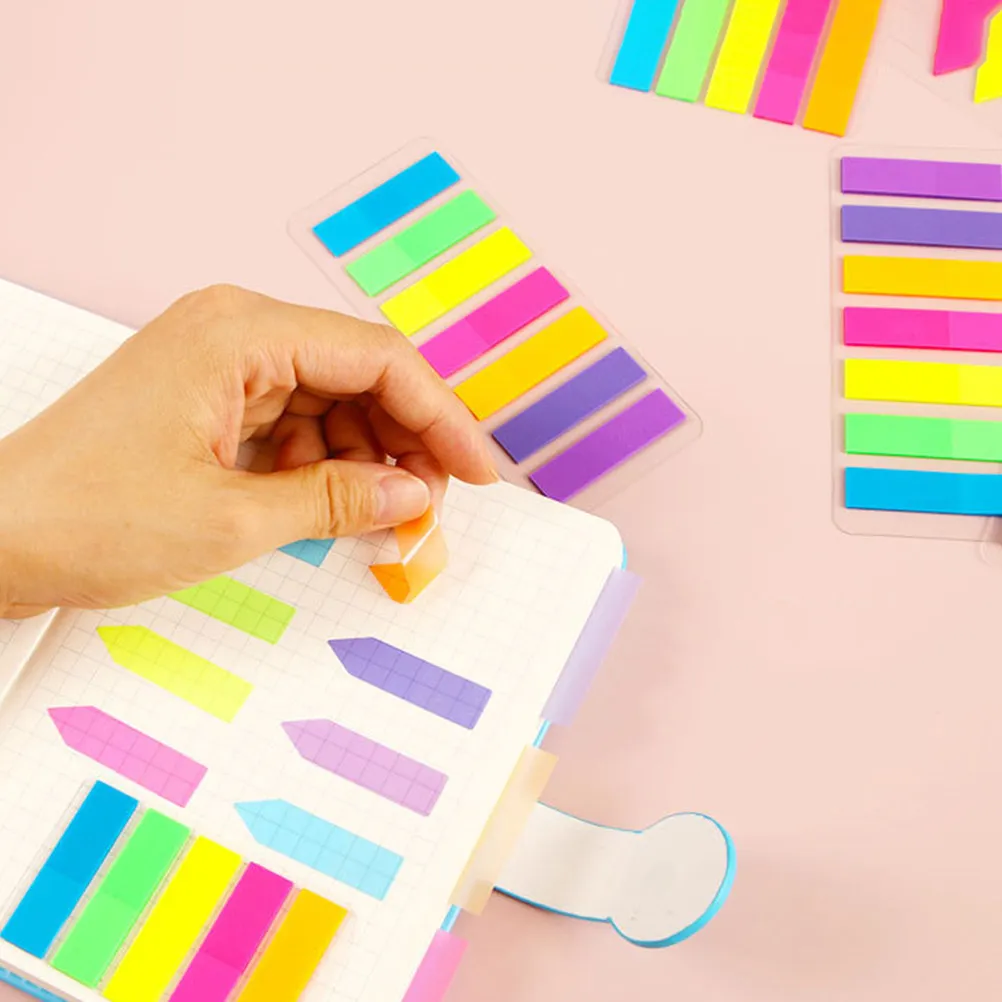 12Sets Fluorescent Pet Sticky Tabs Index Tabs for Annotating Books Page Marking Highlighting School Office Home Use Colored Book