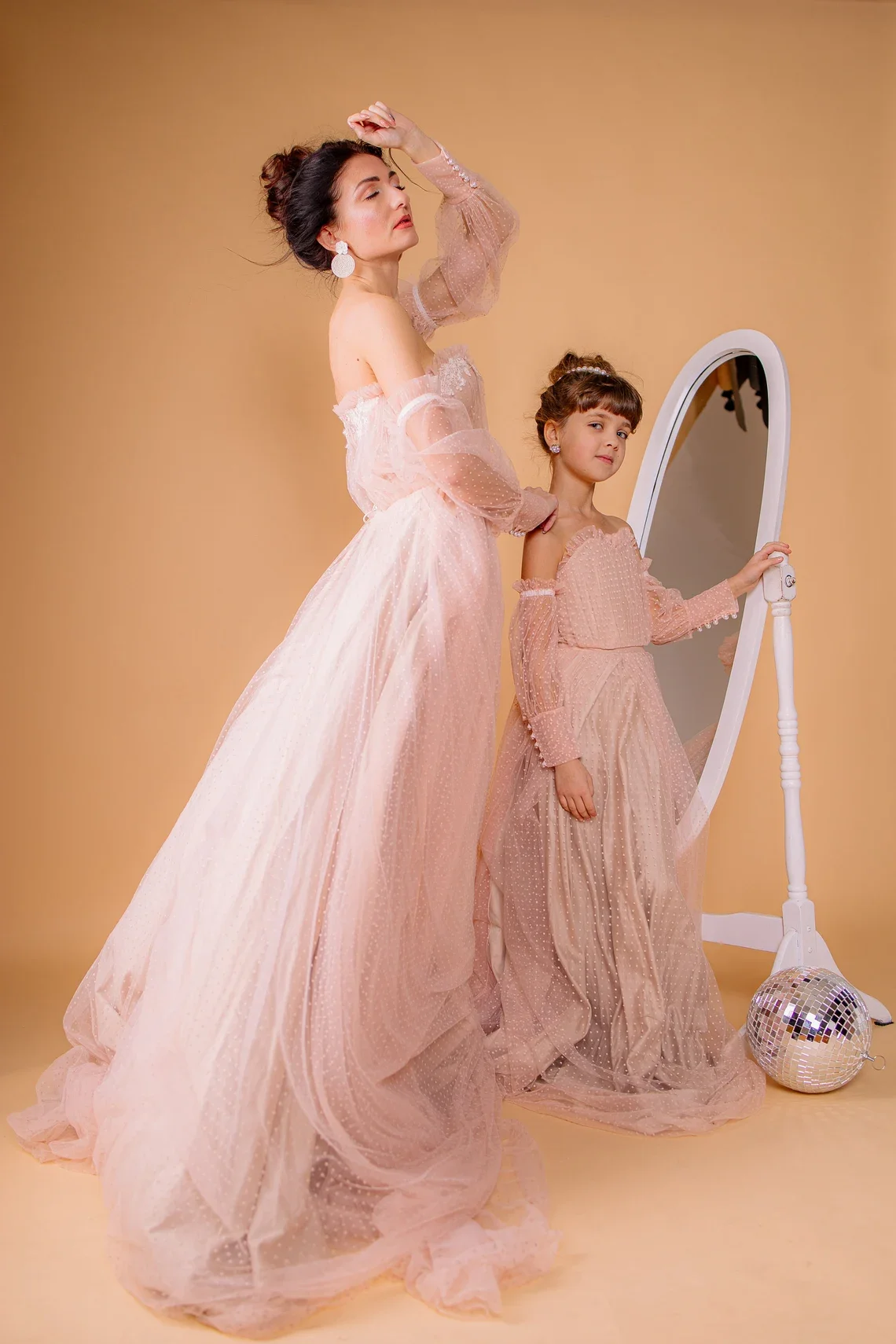 Blush Pink Mommy And Me Matching Dresses For Photoshoot Off Shoulder Unique Gift For Mom Mother and Daughter Formal Dresses