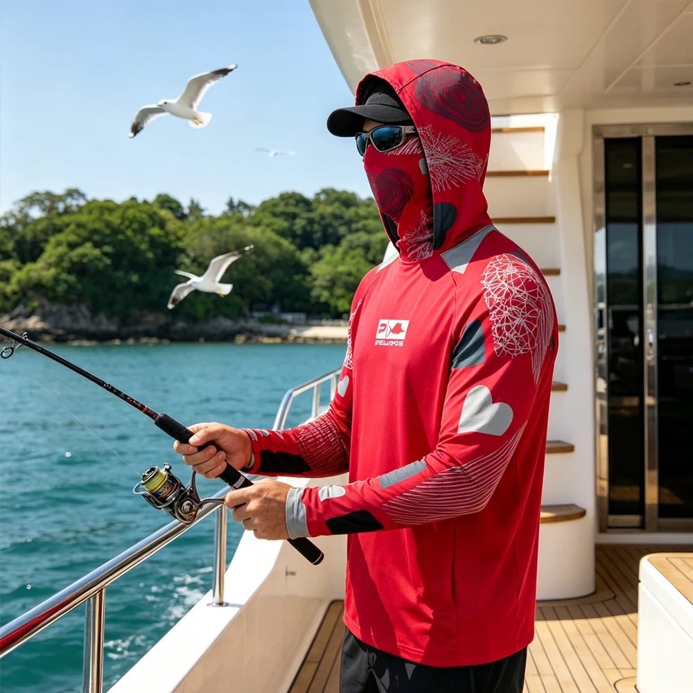 

Men Long Sleeve Fishing Hoodie With Face Mask Quick Dry Sun Protection Fishing Shirt Breathable Outdoor Angling Fishing Clothes