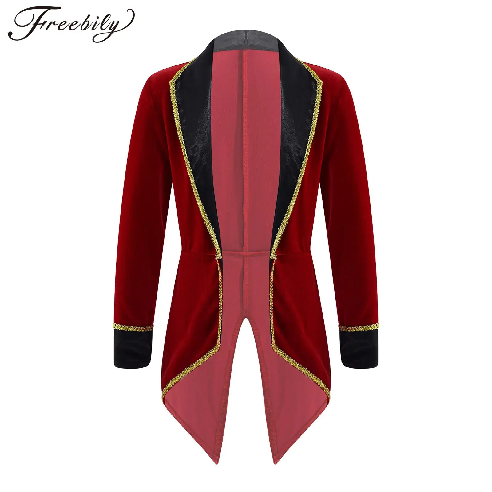 Kids Boys Girls Red Showman Circus Ringmaster Tailcoat Jacket Velvet Tuxedo Suit Coat Halloween Carnival Cosplay Costumes