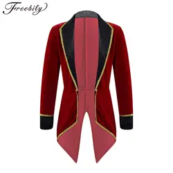 Boys Girls Red Showman Circus Ringmaster Tailcoat Jacket Velvet Tuxedo Suit Coat Halloween Carnival Cosplay Costumes