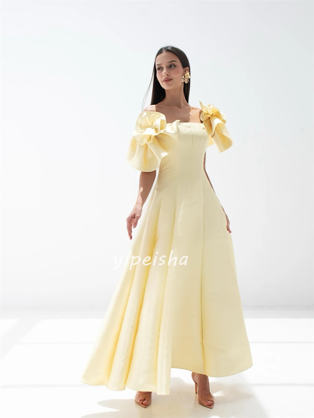 Maßgeschneiderter, moderner Stil, schlichtes Jersey, gerüscht, drapiert, A-Linie, schulterfrei, knöchellange Kleider, maßgeschneiderte Kleider für besondere Anlässe, sexy