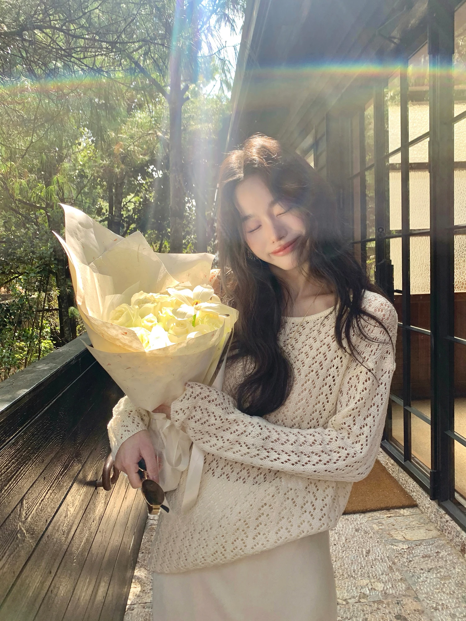 

Pusumede Loose Knitted Long Sve Hollow out round Ne Top Women's Comfortable Breathable Casual Sle Faion Design