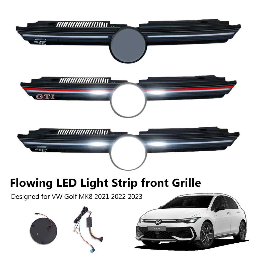 

GTI R Style Front Grille Upgrade For VW Golf MK8 2021-2023 Body kit with Flowing LED Light Strip Mesh Badge VW Auto Accessories