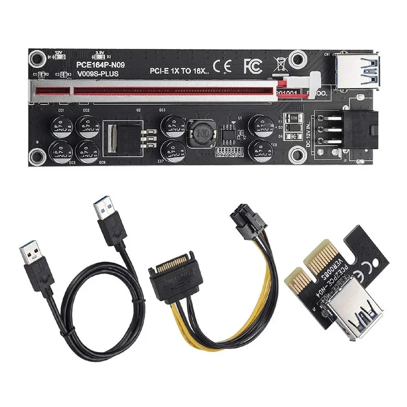 VER009 USB 3.0 PCI-E Riser VER 009S Express 1X to 16x Extender pcie Riser Adapter Card SATA 15pin to 6 pin Power