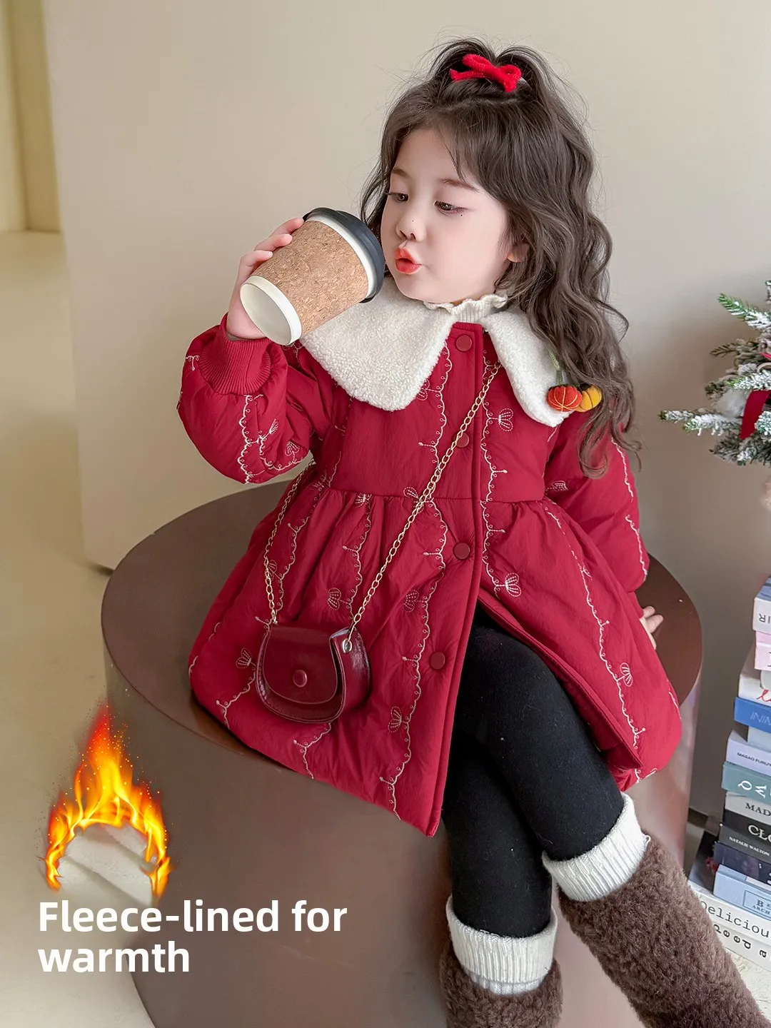 

Thiened стеганое теплое пальто с вышивкой тыквы Fce, внутреннее хлопковое джет, зимнее модное теплое пальто для девочек, новинка 2025 года, детская одежда